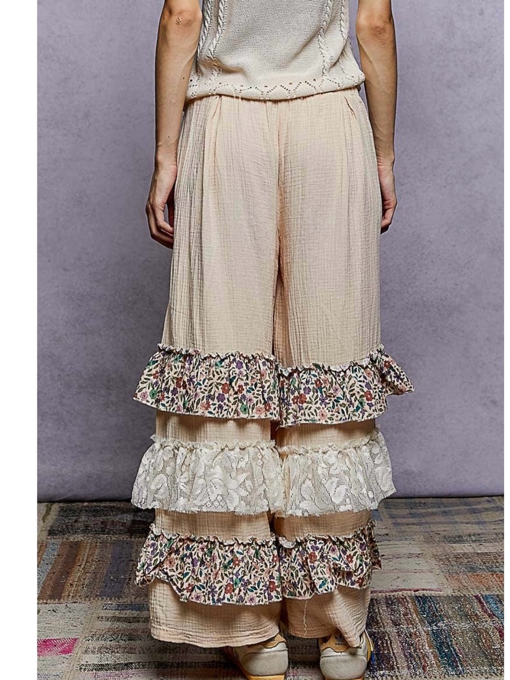 POL Tan & Floral Tiered Pants - Picture 5 of 5